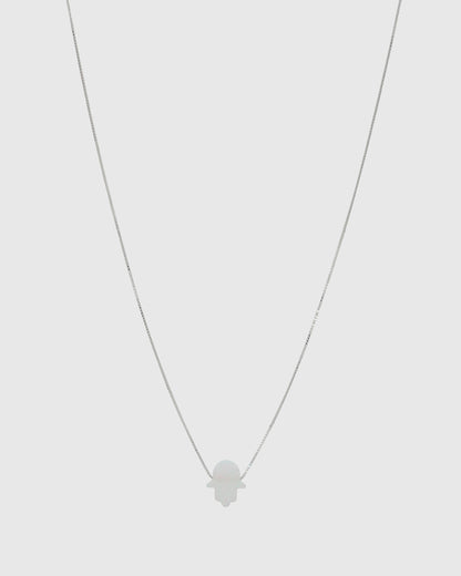 White Opal Hamsa Necklace