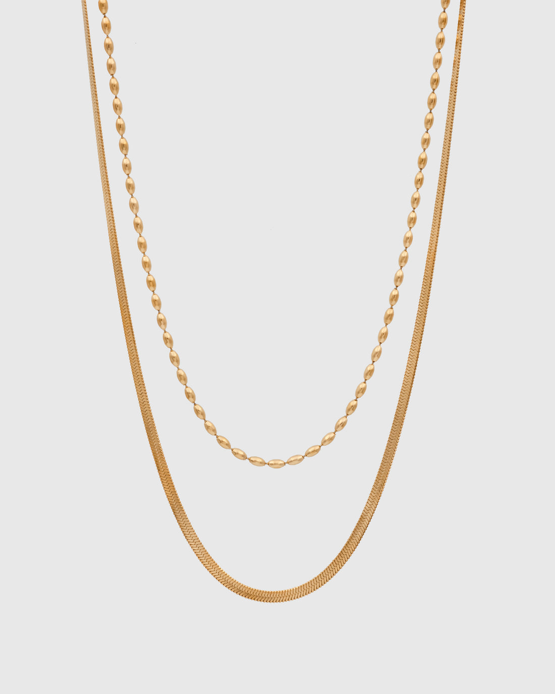 Snake And Oval Ball Double Chain Necklace