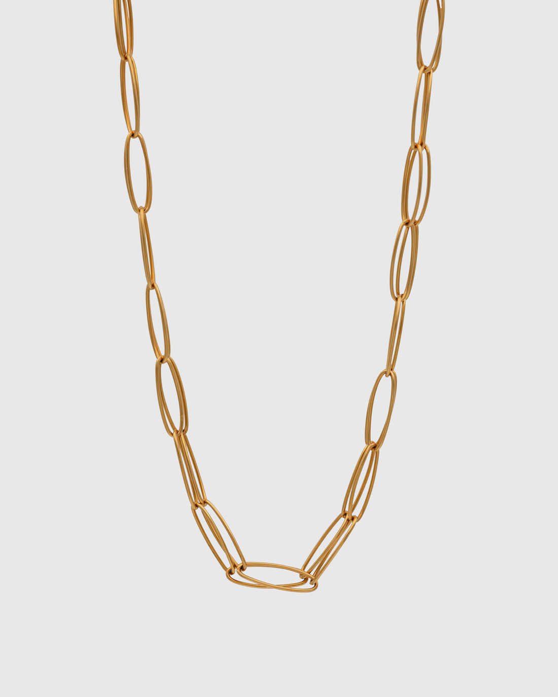 Elongated Oval Double Chain Necklace