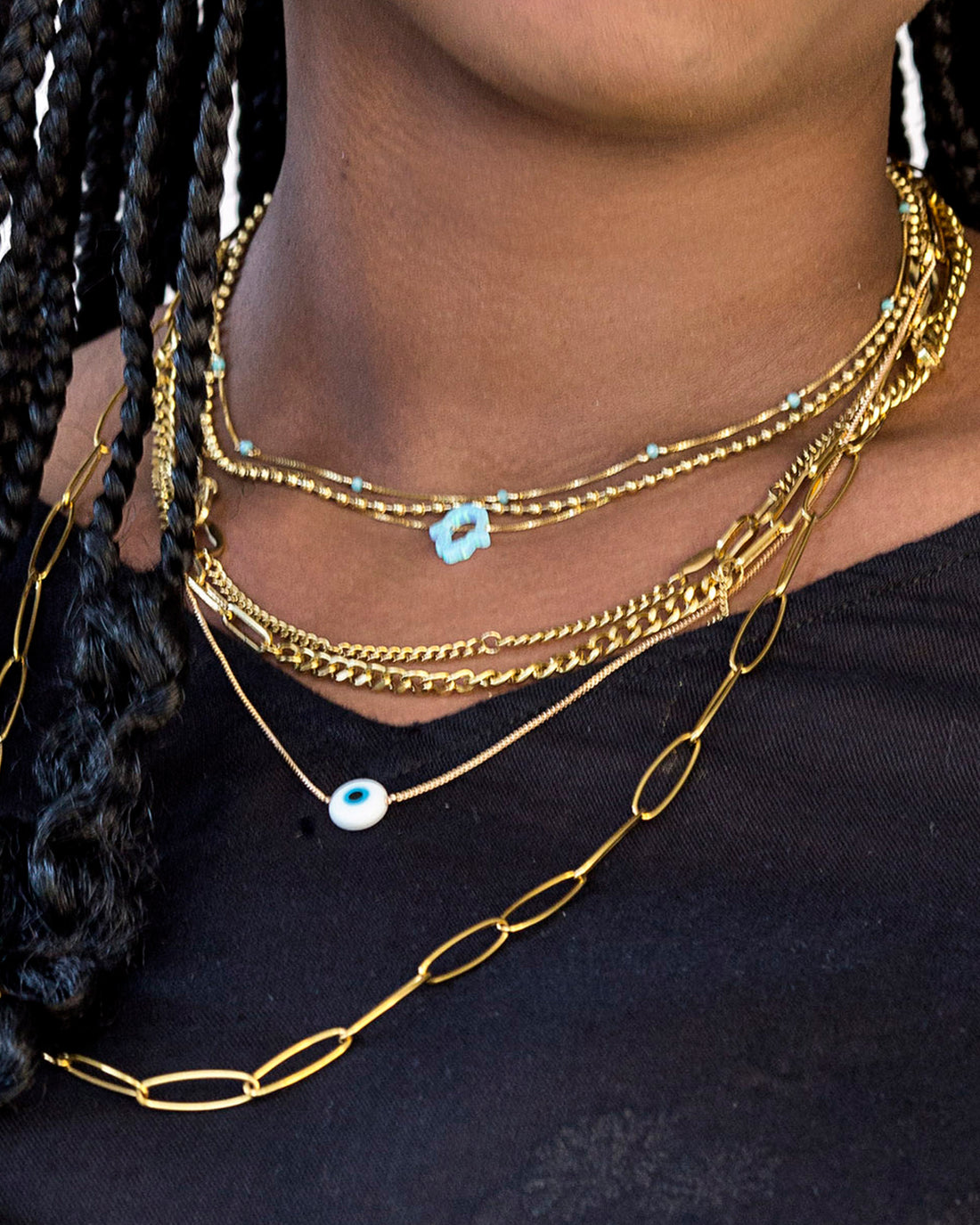Elongated Oval Double Chain Necklace
