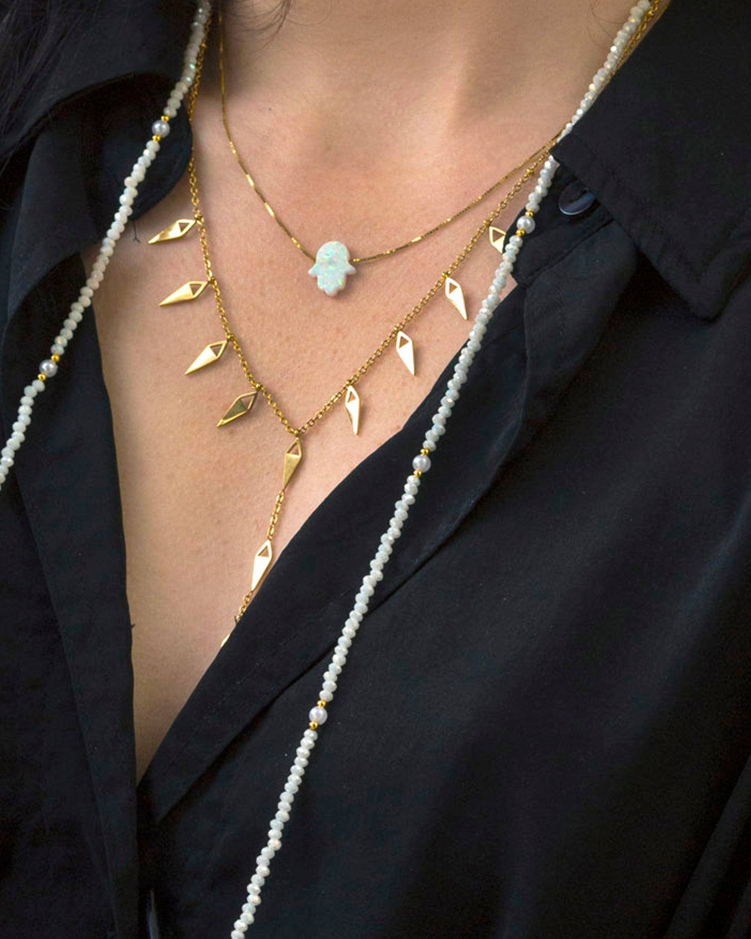 White Opal Hamsa Necklace